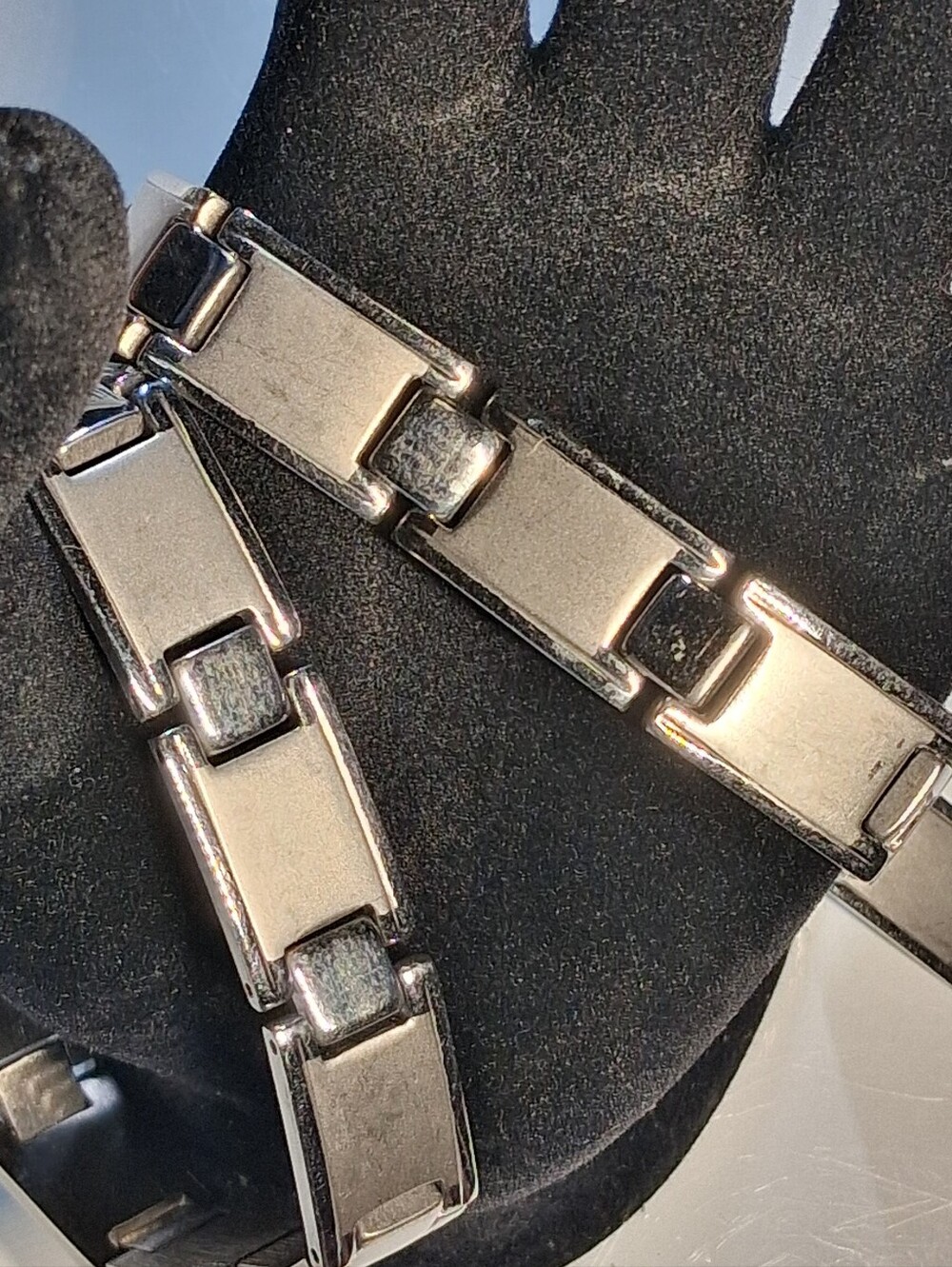 Stainless Steel Link Bracelet Polished Silver Tone Mens Rectangle Wristband
